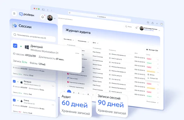Журнал аудита и сессии PCDesk